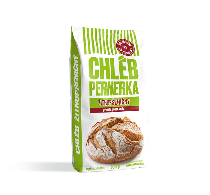 Směs na rychle hotový voňavý chléb z prémiové mouky Pernerky s vysokým obsahem vlákniny, který zvládne upéct opravdu každý. Obsahuje žitnou celozrnnou hladkou a pšeničnou hladkou Pernerku.